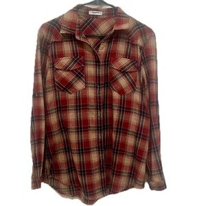Ladies Plaid Flannel Button Down, Size Medium